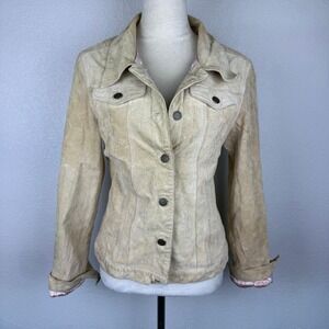 For Joseph Genuine Suede‎ Jacket Beige Button Front Pink Satin Lined Women's Med